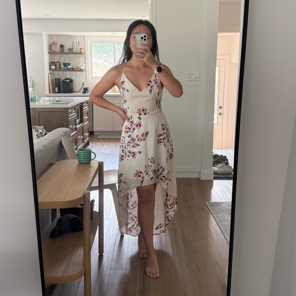 Dynamite champagne floral cocktail high low dress size small
